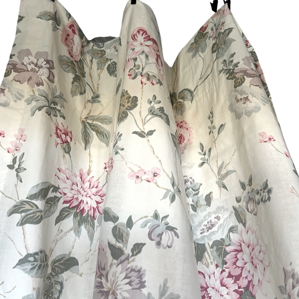Custom QUALITY handmade spring floral zinnias pink green linen 1 curtain